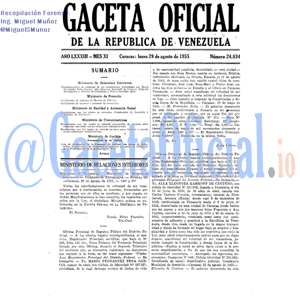 Gaceta Oficial 24834 del 29 Agosto 1955