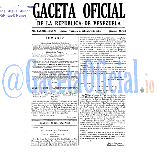 Gaceta Oficial 24838 del 2 Septiembre 1955