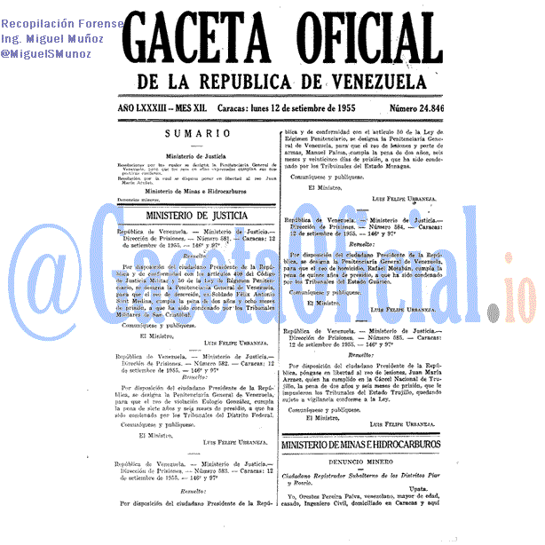 Gaceta Oficial 24846 del 12 Septiembre 1955