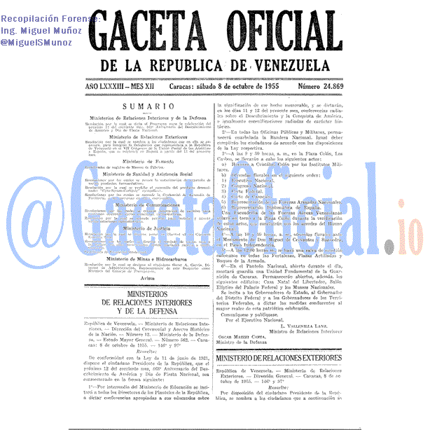 Gaceta Oficial 24869 del 8 Octubre 1955