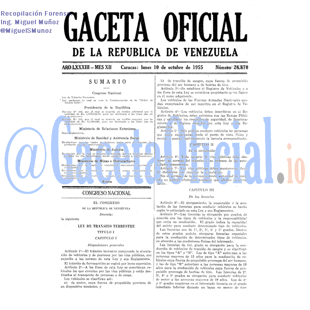 Gaceta Oficial 24870 del 10 Octubre 1955