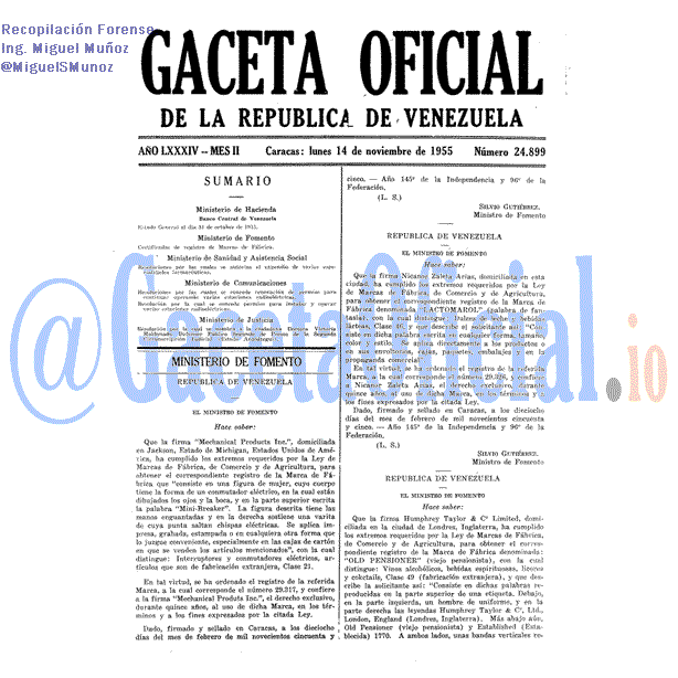 Gaceta Oficial 24899 del 14 Noviembre 1955