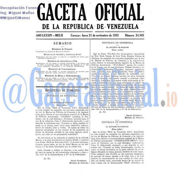 Gaceta Oficial 24905 del 21 Noviembre 1955