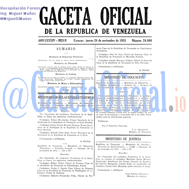 Gaceta Oficial 24908 del 24 Noviembre 1955
