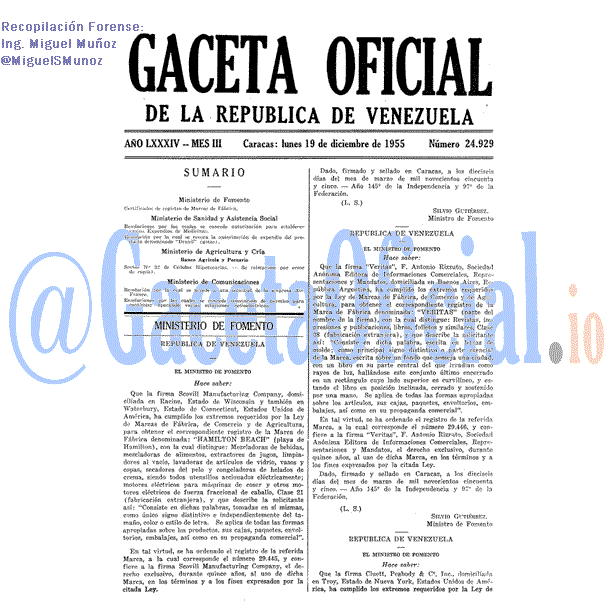 Gaceta Oficial 24929 del 19 Diciembre 1955