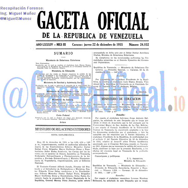 Gaceta Oficial 24932 del 22 Diciembre 1955