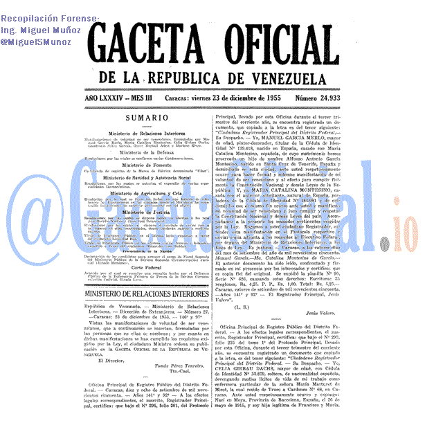 Gaceta Oficial 24933 del 23 Diciembre 1955