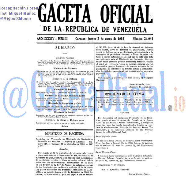 Gaceta Oficial 24944 del 5 Enero 1956