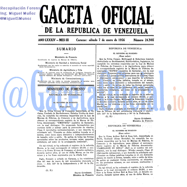 Gaceta Oficial 24946 del 7 Enero 1956