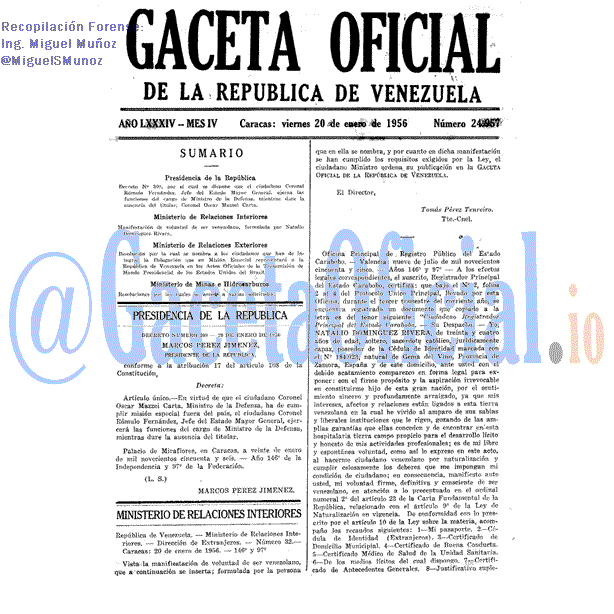 Gaceta Oficial 24957 del 20 Enero 1956