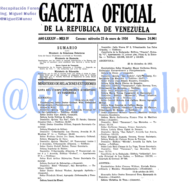 Gaceta Oficial 24961 del 25 Enero 1956