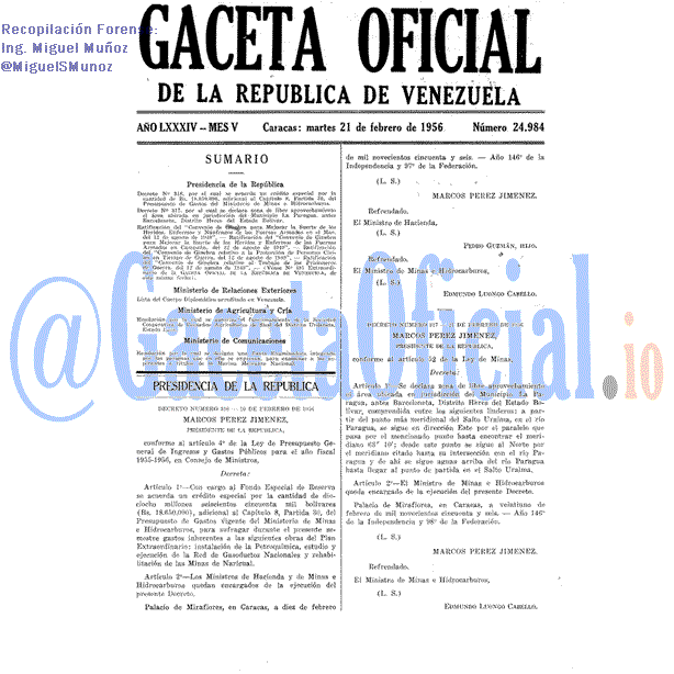Gaceta Oficial 24984 del 21 Febrero 1956