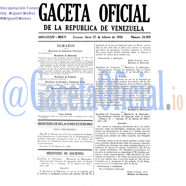 Gaceta Oficial 24989 del 27 Febrero 1956