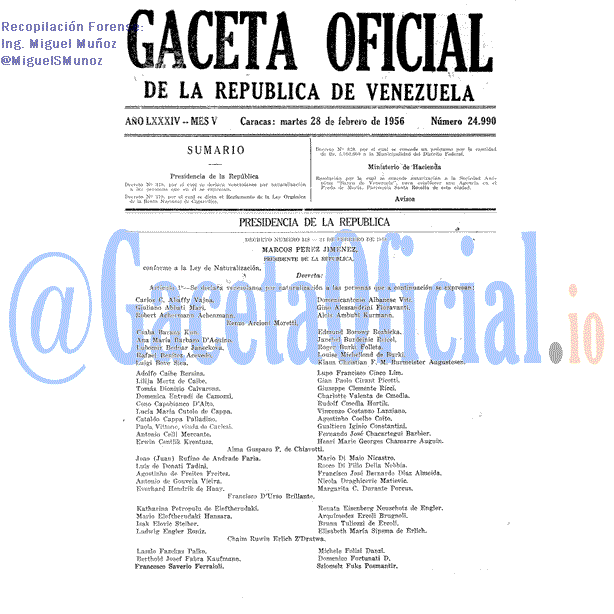 Gaceta Oficial 24990 del 28 Febrero 1956
