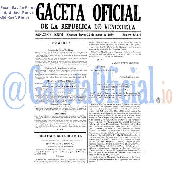 Gaceta Oficial 25010 del 22 Marzo 1956