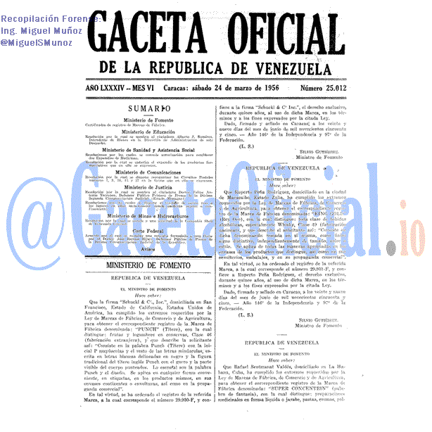 Gaceta Oficial 25012 del 24 Marzo 1956