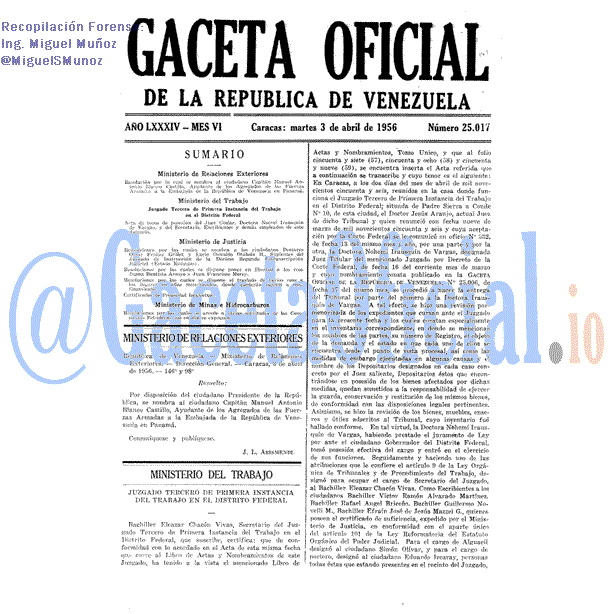 Gaceta Oficial 25017 del 3 Abril 1956