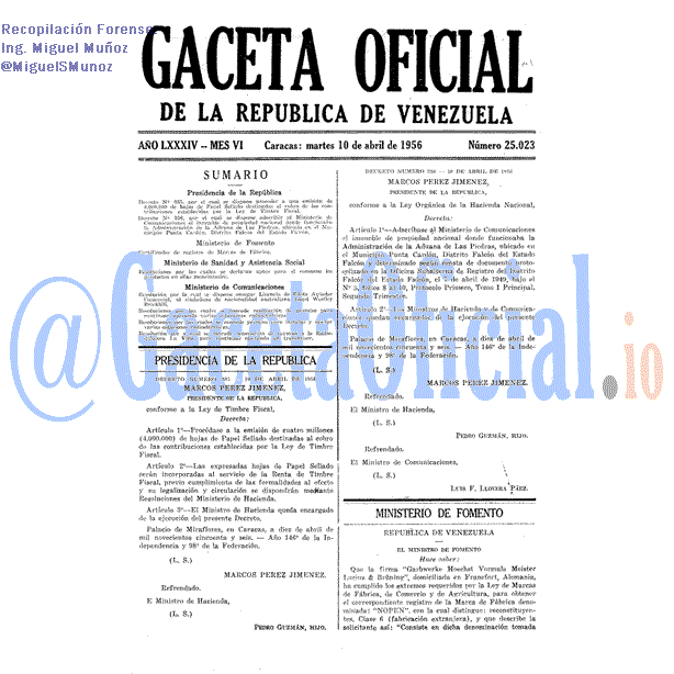Gaceta Oficial 25023 del 10 Abril 1956