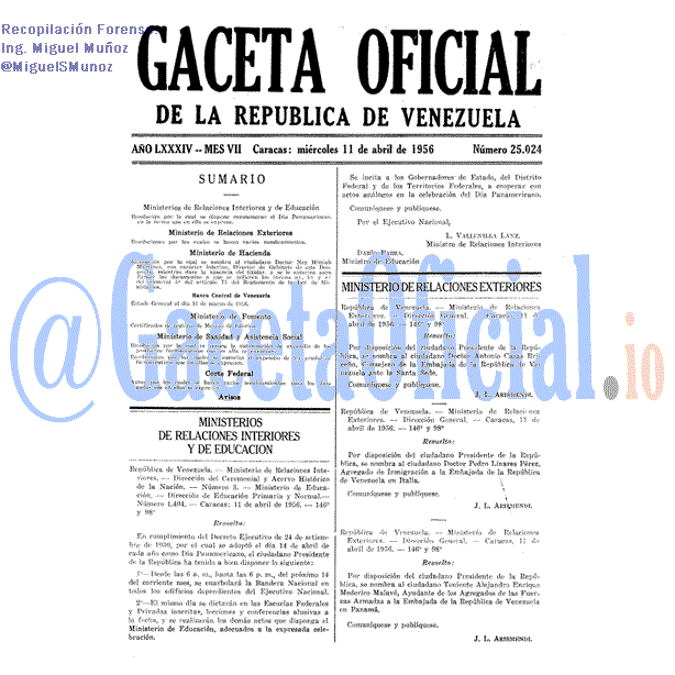 Gaceta Oficial 25024 del 11 Abril 1956