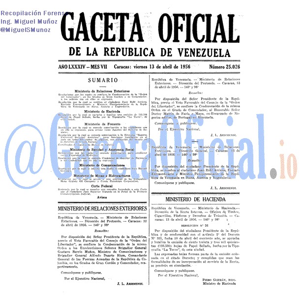 Gaceta Oficial 25026 del 13 Abril 1956