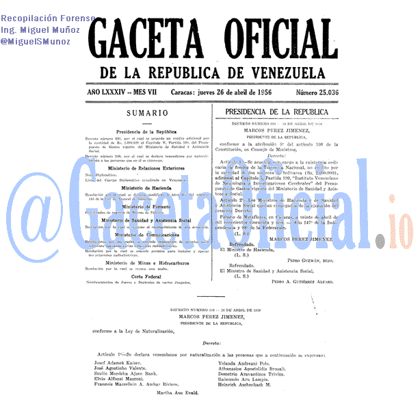Gaceta Oficial 25036 del 26 Abril 1956