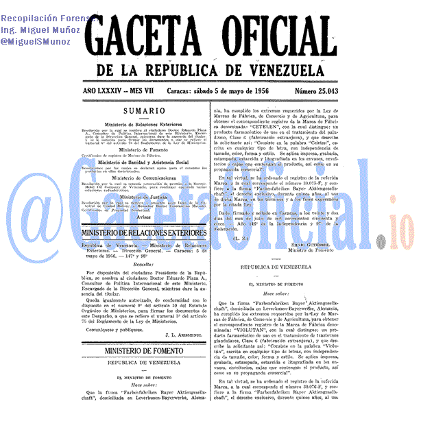 Gaceta Oficial 25043 del 5 Mayo 1956