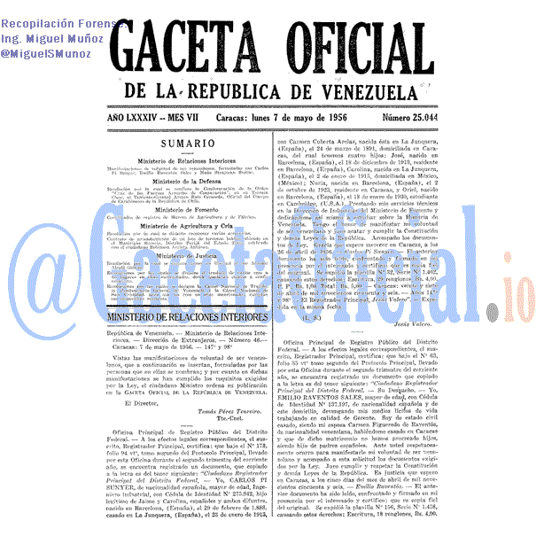 Gaceta Oficial 25044 del 7 Mayo 1956