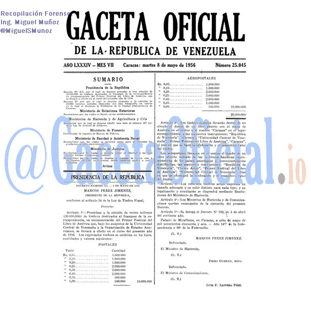 Gaceta Oficial 25045 del 8 Mayo 1956