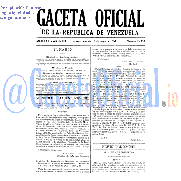 Gaceta Oficial 25054 del 18 Mayo 1956