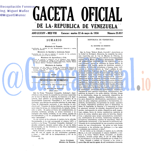 Gaceta Oficial 25057 del 22 Mayo 1956