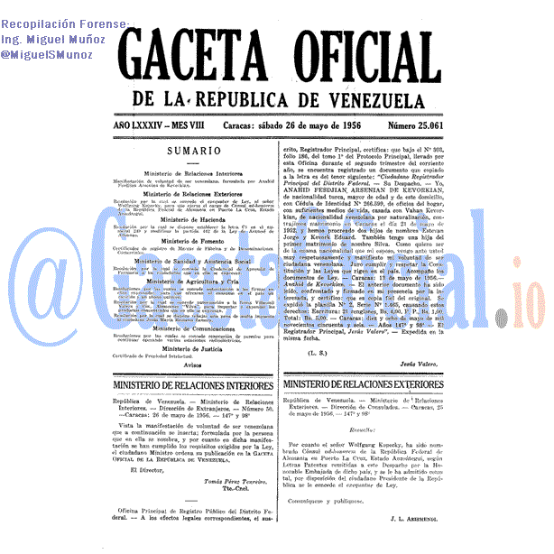 Gaceta Oficial 25061 del 26 Mayo 1956
