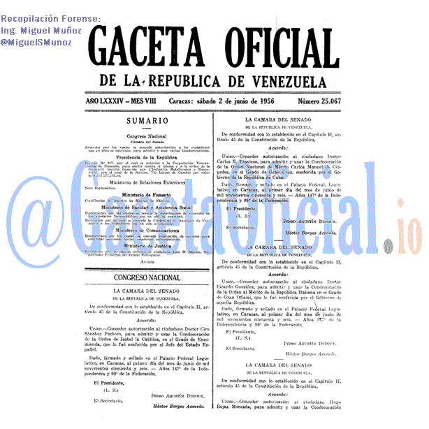 Gaceta Oficial 25067 del 2 Junio 1956