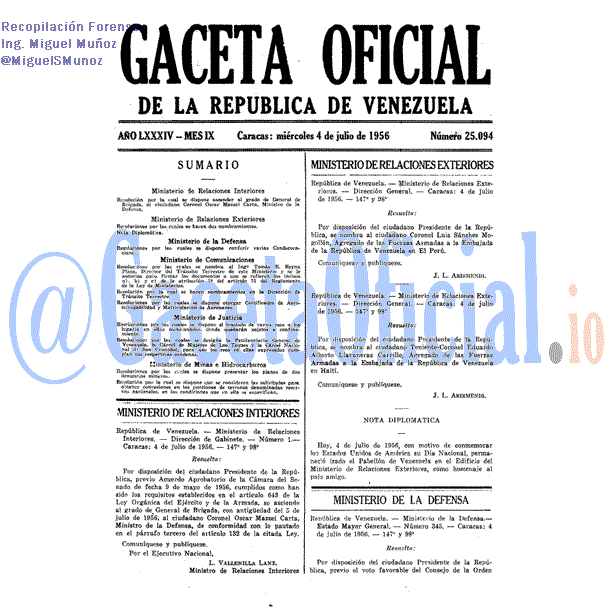 Gaceta Oficial 25094 del 4 Julio 1956