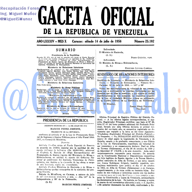 Gaceta Oficial 25102 del 14 Julio 1956