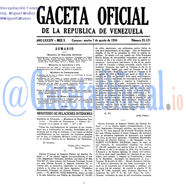 Gaceta Oficial 25121 del 7 Agosto 1956