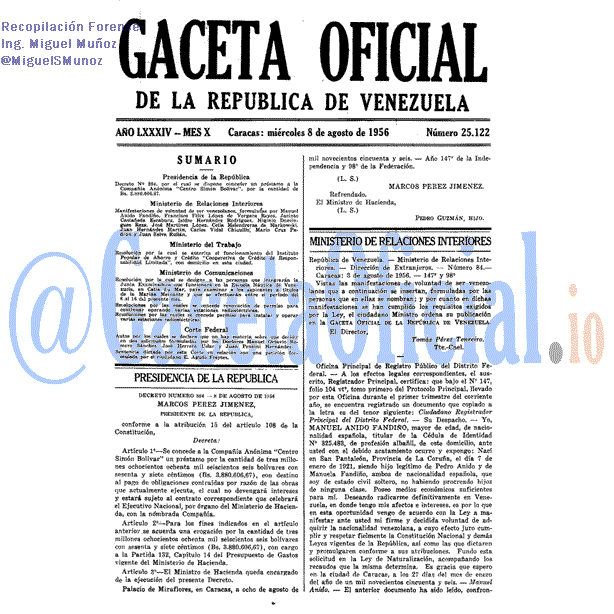 Gaceta Oficial 25122 del 8 Agosto 1956