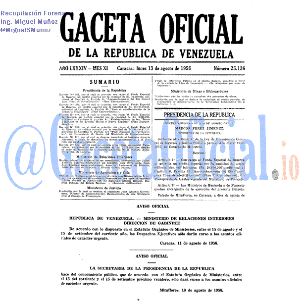Gaceta Oficial 25126 del 13 Agosto 1956