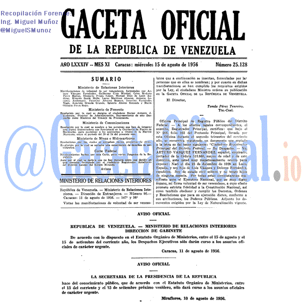 Gaceta Oficial 25128 del 15 Agosto 1956