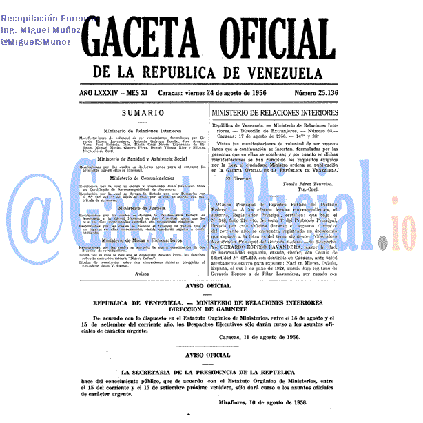 Gaceta Oficial 25136 del 24 Agosto 1956