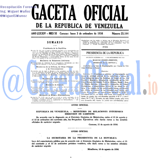 Gaceta Oficial 25144 del 3 Septiembre 1956