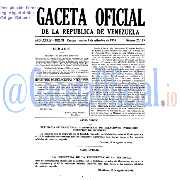 Gaceta Oficial 25145 del 4 Septiembre 1956