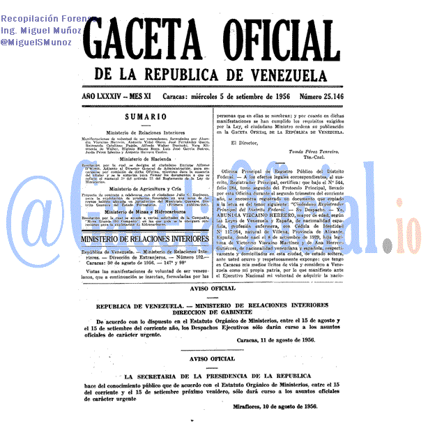 Gaceta Oficial 25146 del 5 Septiembre 1956