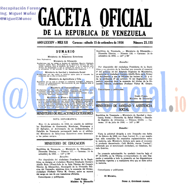 Gaceta Oficial 25155 del 15 Septiembre 1956