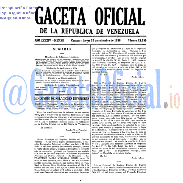 Gaceta Oficial 25159 del 20 Septiembre 1956