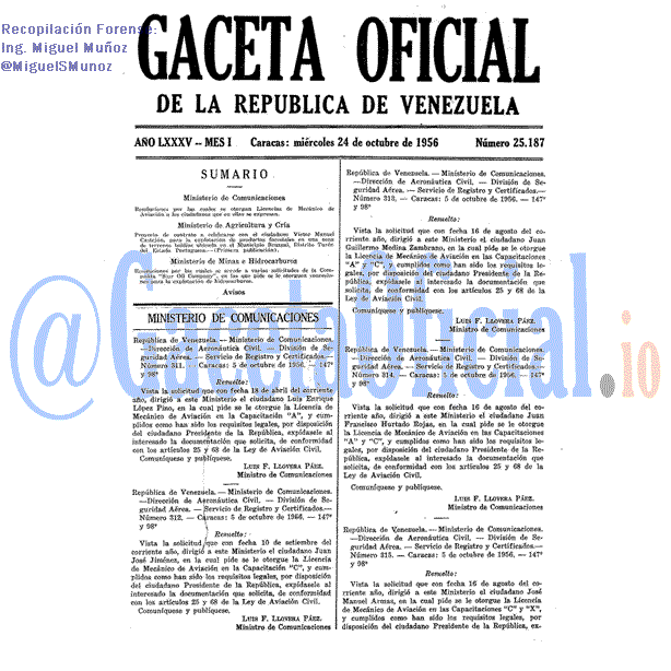 Gaceta Oficial 25187 del 24 Octubre 1956