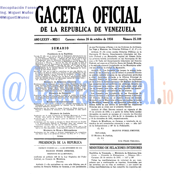 Gaceta Oficial 25189 del 26 Octubre 1956