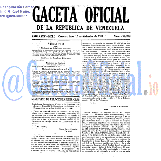 Gaceta Oficial 25203 del 12 Noviembre 1956