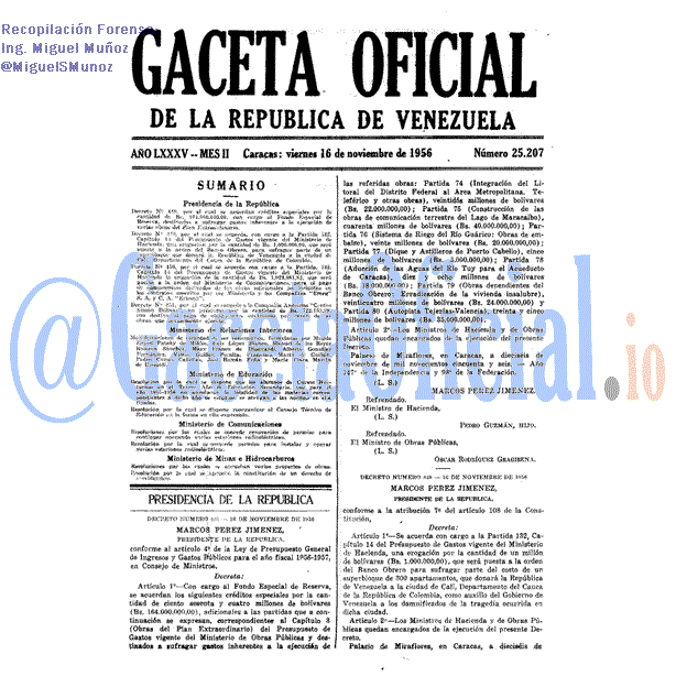 Gaceta Oficial 25207 del 16 Noviembre 1956