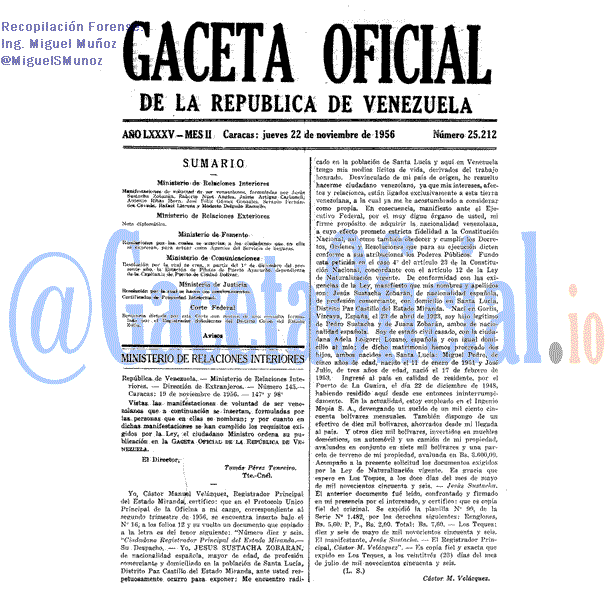 Gaceta Oficial 25212 del 22 Noviembre 1956
