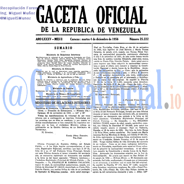 Gaceta Oficial 25222 del 4 Diciembre 1956